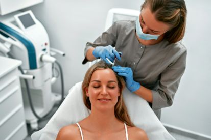 dermatologist-inspecting-womans-head